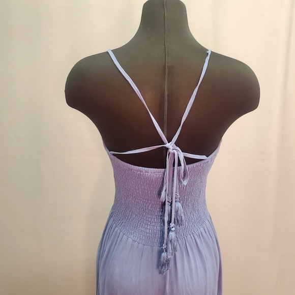 MainStrip Blue Cotton Boho Jumpsuit Flair Legs Ruffles Size L - Picture 2 of 6